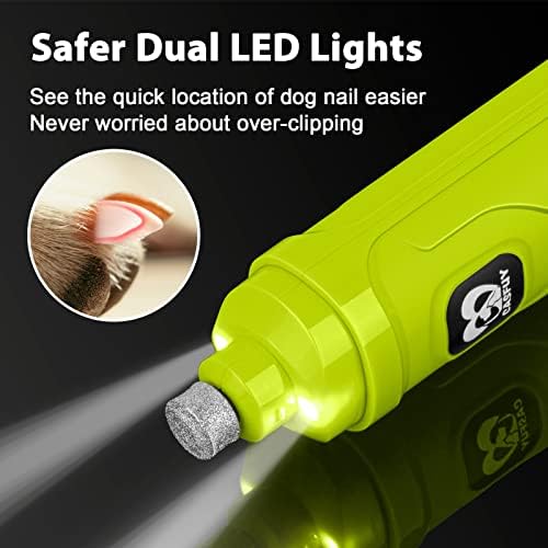 Casfuy Dog Nail Grinder with 2 LED Light - New Version 2-Speed Powerful Electric Pet Nail Trimmer Professional Quiet Painless Paws Grooming & Smoothing for Small Medium Large Dogs(Green) - Image 2