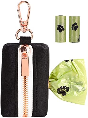 ARING PET Dog Waste Bag Dispenser, Soft Black Doggy Poop Bags Holders Attach to Any Leashes, Velvet Portable Washable Pet Waste Pouch Dispenser with Metal Zipper by ARINGPET