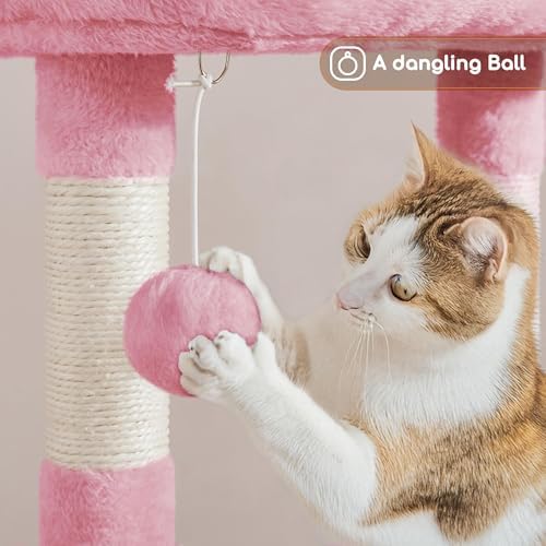 Yaheetech Cat Tree, 42in Play Tower for Indoor Cats, Kitten House with Large Perch & Scratching Posts & Cozy Condo & Scratching Ramp, Cat Furniture Activity Center, Pink - Image 5