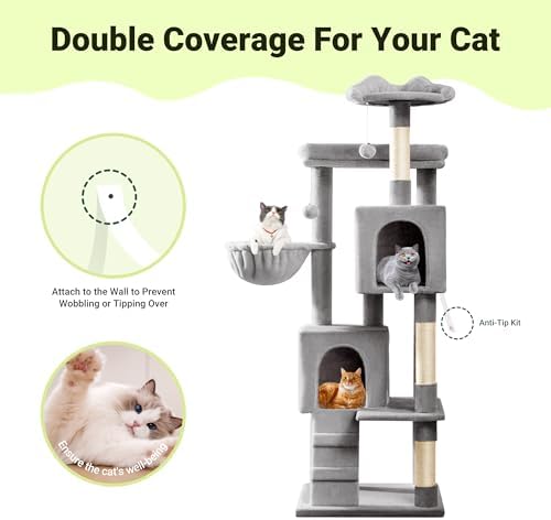 Allewie 64 Inches Multi-Level Cat Tree Tower for Indoor Cats, Grey - Image 7
