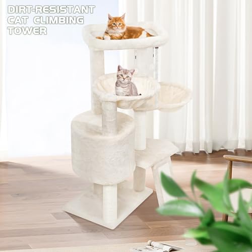 Wang Xin Three Layer Cat Tree with Cat Condo Scratch Pad and Two Hammocks,Beige - Image 4