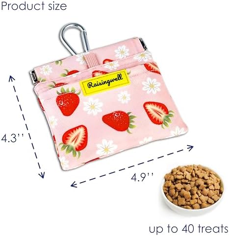 Dog Treat Pouch,Cotton Pocket Sized Training Holder, Hand Free Walking Funny Bag with Carabiner, Self-Closing Pet Feed Snack Reward, Behavior Aids for Puppy Travel or Outdoor Use（Strawberry） - Image 2