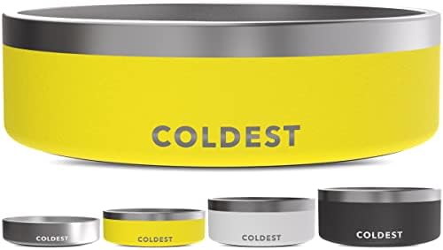 Coldest Dog Bowl - Anti Rust Metal, Non Slip, 3 Layers Insulated Stainless Steel Dog Bowls - Spill Proof & Heavy Duty - Water Bowl for Dogs, Cats & Pets, Dish Washer Safe (42 oz, Solar Yellow) by Coldest