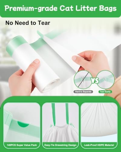60 Count Cat Litter Box Liners for Automatic Litter Box, Pre-Separated Easy-Dispense Waste Bags with Drawstring, Heavy Duty Leak-Proof Liners Compatible with Litter-Robot 4/5/3, 25.2"x15.7" - Image 2
