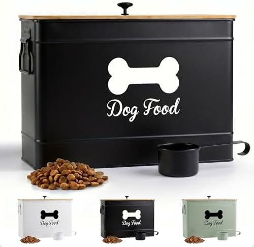Metal Dog Food Container 15-20 lbs w/ Airtight Bamboo Lid, 70 Cup Capacity by HBDesignCo