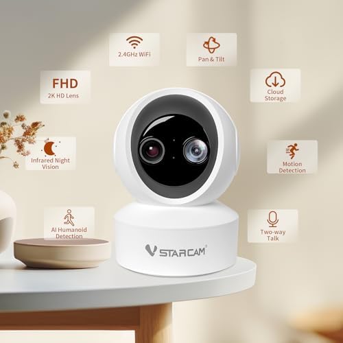 VSTARCAM 2K HD Pet Camera with Phone App, Indoor Camera for Home Night Vision, 2-Way Audio, Motion Detection, 2.4G WiFi Dual Monitor, 7/24 Recording, Cloud/SD Card Storage - Image 2