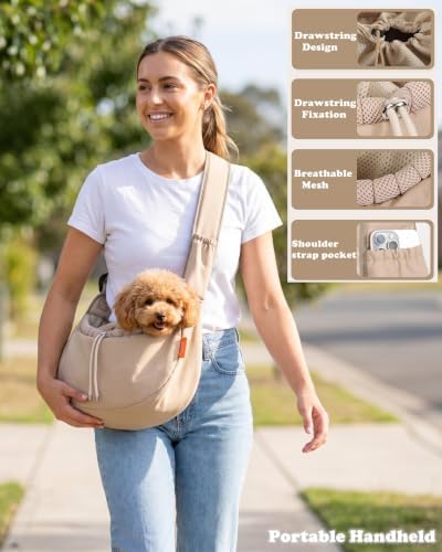 Pet Sling Carrier for Small Dogs & Cats up to 15 lbs,Puppy Carrier Purse with Storage Pocket,Hands-Free Pet Carrier Bag for Travel,Adjustable Shoulder Strap,Machine Washable - Image 5
