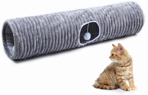 FORMYCATIE Luxurious Cat Tunnel,43" Straight Cat Tunnel Bed with Balls,Cat Toys for Indoor Cats,Collapsible Peekaboo Cat Cave for Kitten Toys (Gray Stripe) by FORMYCATIE
