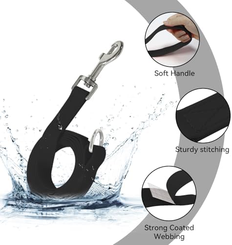 Waterproof Dog Leash, 5/6 FT Durable Odor-Proof Dog Leashes with Strong Metal Hooks Fits Small Medium or Large Dogs (Black, 5FT - 3/4 inch Width) - Image 2