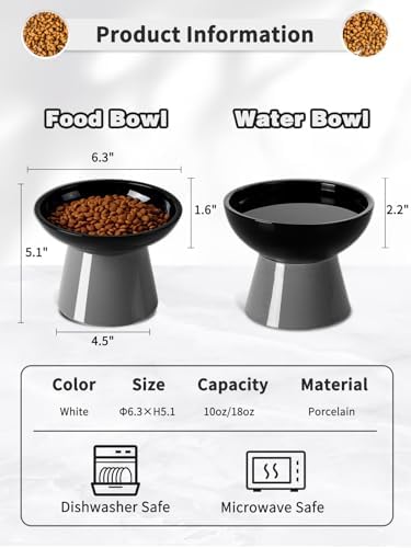 LoeJan Elevated Cat Food and Water Bowls Set, Extra Wide and Raised Ceramic Feeder, Anti-Vomit Whisker-Free Pressure Feeding Bowl for Kittens Adult Small Dogs(Black, 2 Pack) - Image 2