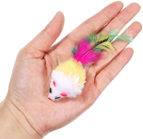 6 Pack Mouse Toys for Cats, Furry Rattle Interactive Mice Toys with Feather Tails Realistic Faux Fur Cat Mouse Toys for Indoor Cats & Kittens (6 Color) - Image 4