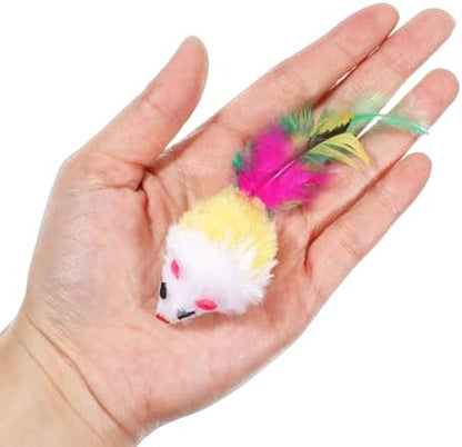 6 Pack Mouse Toys for Cats, Furry Rattle Interactive Mice Toys with Feather Tails Realistic Faux Fur Cat Mouse Toys for Indoor Cats & Kittens (6 Color) - Image 4