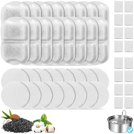 16 Set Dog Fountain Filter Replacement for 7L/230oz/1.8G Stainless Steel Dog Water Dispenser, YOIHABV Cat Fountain Filters, Triple Filtration Pet Water Filter, Replacement Filters and Sponges by YOIHABV