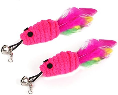 2 Pcs Cat Toys Interactive Refill Replacement Feather Pack Furry Tail Butterfly Dragonfly Fish Mouse Caterpillar Worm Birds Feathers for Kitten Cats, 21 Variety Styles CT15-17 Red Fish - Image 2