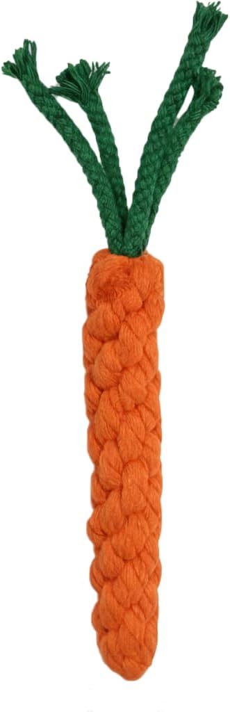 Cotton Rope Dog/Cat Toy, Handmade Braided Carrot Shape Chew Toy, Orange with Green Leaves, 8.66 Inch Length, Durable Pet Dental Toy, (1 Piece Set)