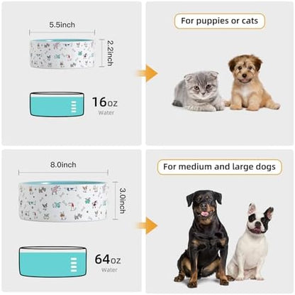 FE FUN ELEMENTS Ceramic Dog Bowls for Small Dogs, 16 Fl Oz Heavy Food and Water Bowl With Adorable Patterns (Small, Blue) - Image 3