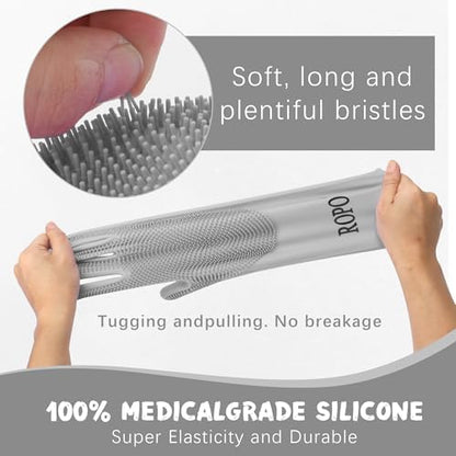 ROPO silicone gloves for pet grooming, multi-functional gloves for pet hair shedding, bathing, and massage (Grey) - Image 3