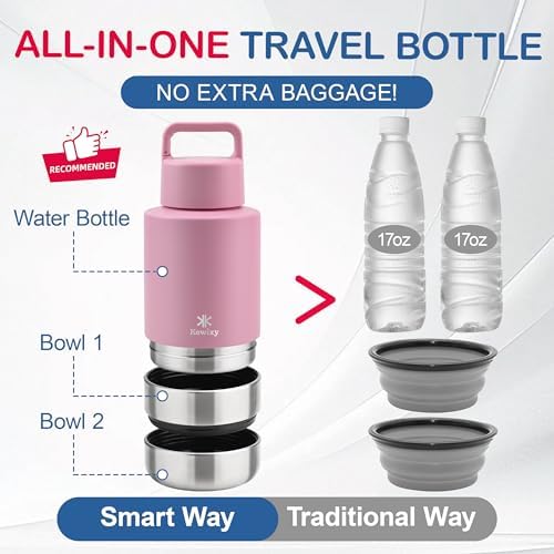 KEWIXY 3 in 1 Insulated Dog Water Bottle with Detachable Bowls for Travel - Image 3