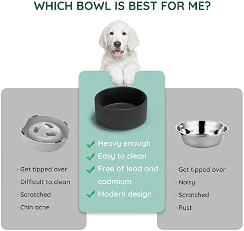 SPUNKYJUNKY 42OZ Ceramic Dog and Cat Bowl, Modern Cute Weighted Food Water Bowl for Replacement Black (1 Pack) - Image 6