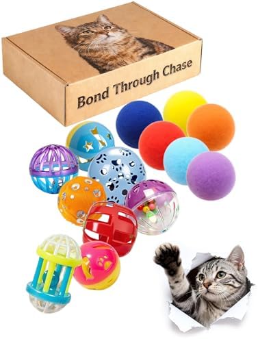 14 Pack BPA-Free Cat Toy Balls, Jingle Bell and Plush, Kitten and Cat by HEUHAI