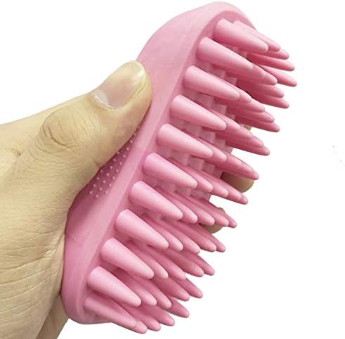 Pet Silicone Shampoo Brush for Long & Short Hair, Pink ( New ), Medium Large Pets Dogs Cats, Silicone Shower Wash Curry Brush, Massage Comb by Zoopolr