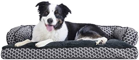 Furhaven Pillow Dog Bed for Large/Medium Dogs w/ Removable Bolsters & Washable Cover - Plush & Woven Decor Comfy Couch Sofa - Diamond Gray, Large by FurHaven