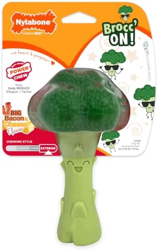 Nylabone Power Chew Broccoli Dog Chew Toy, Bacon & Cheese Flavor, Large by Nylabone