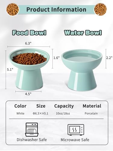 LoeJan Elevated Cat Food and Water Bowls Set, Extra Wide and Raised Ceramic Feeder, Anti-Vomit Whisker-Free Pressure Feeding Bowl for Kittens Adult Small Dogs (Blue) - Image 2