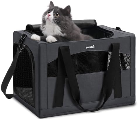 Pecute Cat Carrier Stable, Pet Carrier with Privacy Partition,Dark Gray by pecute