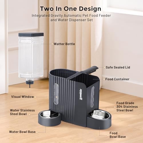 ZOMISIA Gravity Cat Food and Water Dispenser, 2 in 1 Automatic CatFeeder - Image 2