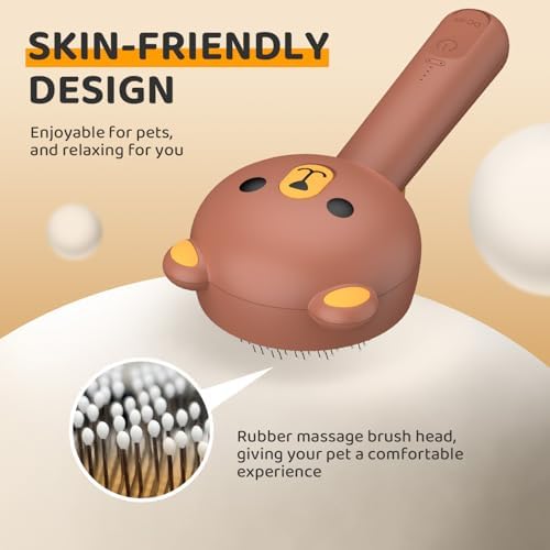 Pecait Cat Steam Brush, Self Cleaning Pet Spray Hair Removal Comb with Release Button, 3 in 1 Cat Brush for Indoor Cats, Waterproof Pet Grooming Brushes for Long Short Haired Dogs Cats（Brown） - Image 7