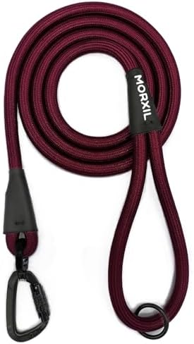 Rope Dog Leash, 6 Foot Heavy Duty Dog Leash with Aviation Aluminum Auto Locking Carabiner, Strong Nylon Pet Lead for Small, Medium, Large Dogs (Red, 6FT) by MORXIL