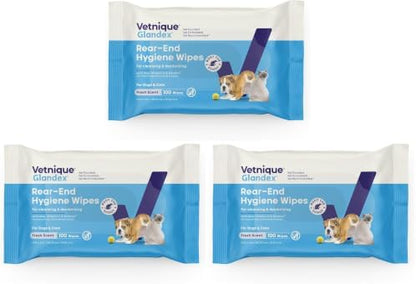 Vetnique Glandex Rear End Wipes for Dogs & Cats, Anal Gland Hygiene & Deodorizing Dog Wipes for Paws and Butt, Boot The Scoot with DeoPlex Enzyme, Aloe & Vitamin E (100ct) (Pack of 3) by Vetnique