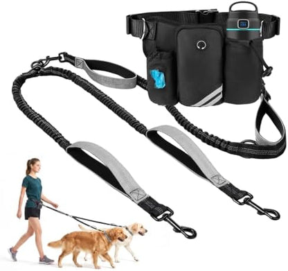 Hands Free Retractable Double Dog Leash, Dual Bungee Waist Belt Reflective by Unknown