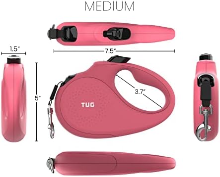 TUG Monochrome 360° Tangle-Free Retractable Dog Leash | 16 ft Strong Nylon Tape (Medium, Pink) - Image 3