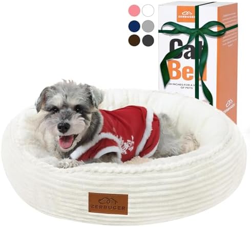 Zerbuger 23in Cream Round Dog Bed Sofa for Dogs Cats, Machine Washable by Zerbuger