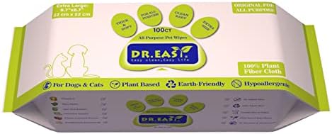 DR.EASY All Purpose Pet Grooming Wipes 100Ct Plant Based Ingredients for Paws,Body,Nose &Bum Cleaning,Remove Dirt,Dander & Excess Hair with Soft and Thick Wipes,No Fragrance by DREASY