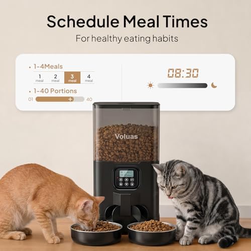 VOLUAS Automatic Cat Feeder for Two Cats with Dual Stainless Bowls, 6L - Image 2