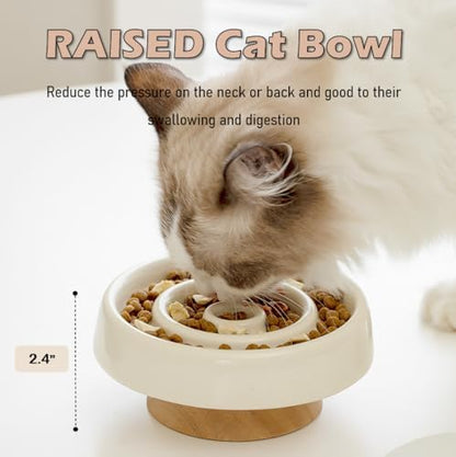 Ceramic Cat Slow Feeder, Raised Slow Feeder Cat Bowl, Anti Vomiting and Whisker Friendly Kitty Dish, Elevated Puppy Kitten Food Bowl for Dry and Wet Food (White) - Image 5