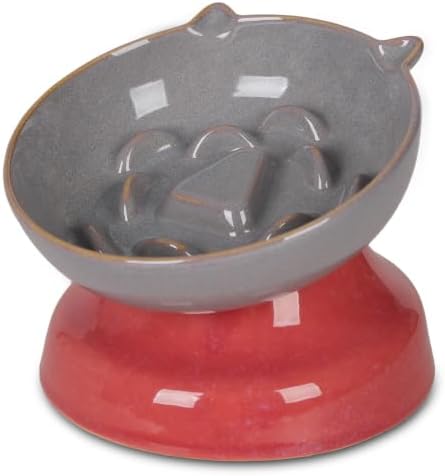 Ceramic Slow Feeder Cat Bowl, 15-Degree Tilted Non-Slip by KittyDine