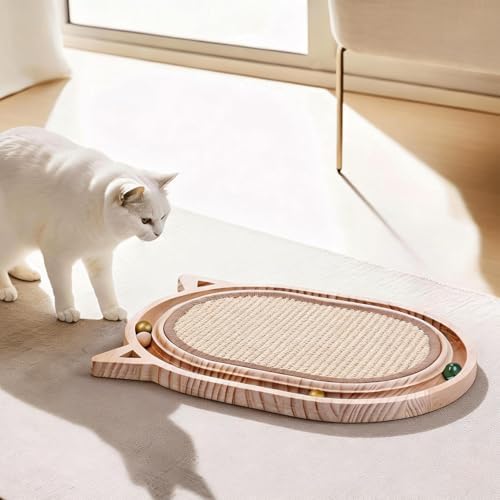 Cat Scratcher Sisal Scratching Pad Toy with Ball Track Wooden Interactive for Indoor Physical Exercise Kitty Medium Kitten Spring Chasing Hunting Mental Bored Adult Enrichment Toys Post - Image 7