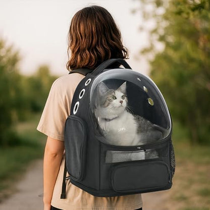 Amazon Basics Pet Carrier Backpack for Small Cats & Dogs, Collapsible Travel Carrier with Bubble Window & Breathable Mesh, Foldable for Travel, Black - Image 7