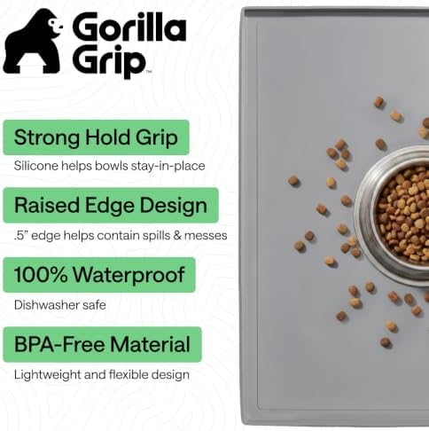 GORILLA GRIP Waterproof Dog Food Mat, Pet Feeding Placemat, 18x12 Gray - Image 2