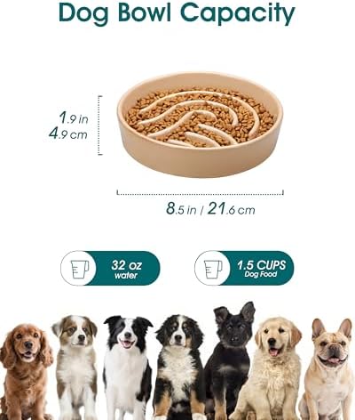 vancasso Slow Feeder Dog Bowl, 1.5 Cup Ceramic Slow Feeding Food Dish for Small and Medium Breed, Puzzle Dog Food Bowl for Fast Eater, Brown - Image 2