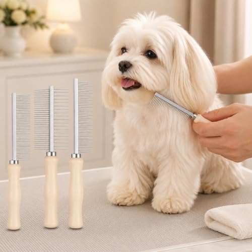 3 Pcs Metal Dog Grooming Comb with Wooden Handle for Grooming Matting - Image 6