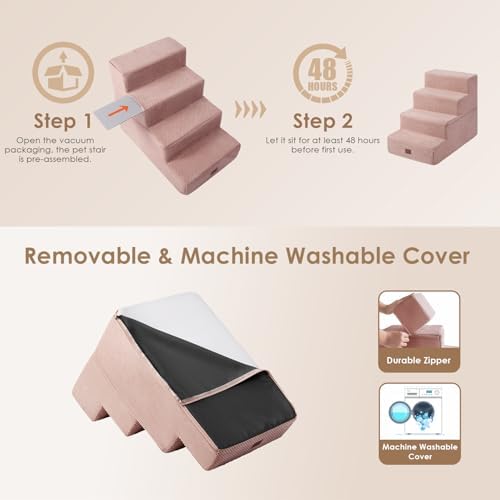 EHEYCIGA Dog Stairs for Bed 18" H, 4-Step Dog Steps for High Bed, Pink - Image 6
