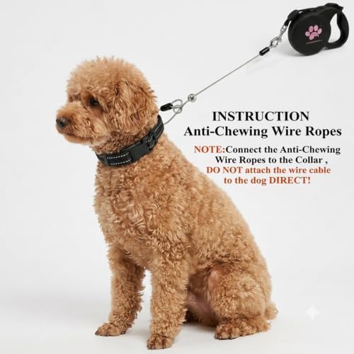 Chew Proof Retractable Dog Leash for Small Dogs up to 33lbs, 10ft Heavy Duty Dog Lead with Anti-Chewing Steel Wire Rope, Tangle-Free, One-Hand Brake & Lock, Black S - Image 2
