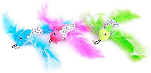 2 Pcs Cat Toys Interactive Refill Replacement Feather Pack Furry Tail Butterfly Dragonfly Fish Mouse Caterpillar Worm Birds Feathers for Kitten Cats, 21 Variety Styles CT15-4 Flying Fish by Unknown
