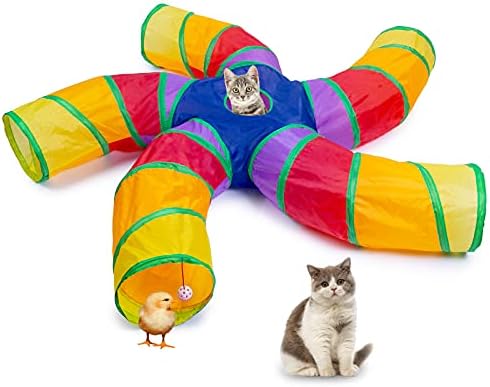 EGETOTA Cat Tunnel for Indoor Cats Large, with Play Ball S-Shape 5 Way Collapsible Interactive Peek Hole Pet Tube Toys, Puppy, Kitty, Kitten, Rabbit (Multicolor) by EGETOTA