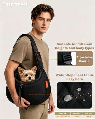 Pet Sling Carrier for Small Dogs & Cats up to 15 lbs,Puppy Carrier Purse with Storage Pocket,Hands-Free Pet Carrier Bag for Travel,Adjustable Shoulder Strap,Machine Washable - Image 3
